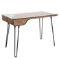 Avery Mid-Century Modern Desk in Walnut Wood, Clear Glass, and Black Metal