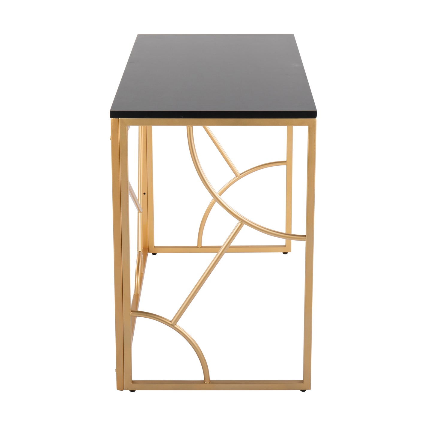 Contemporary Black Wood Desk - Gold Metal Frame