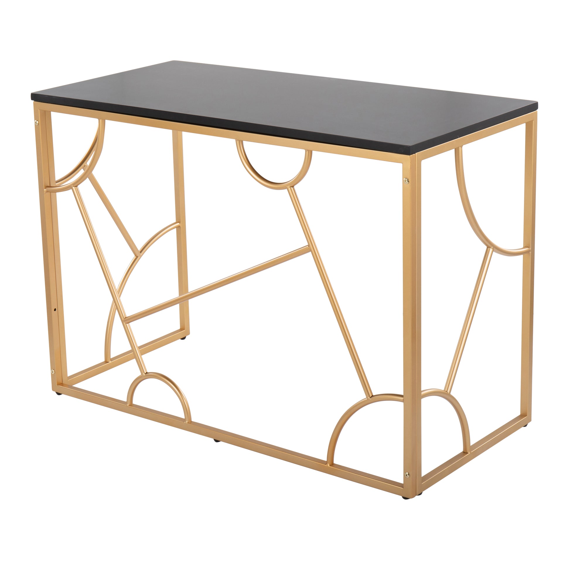 Contemporary Black Wood Desk - Gold Metal Frame