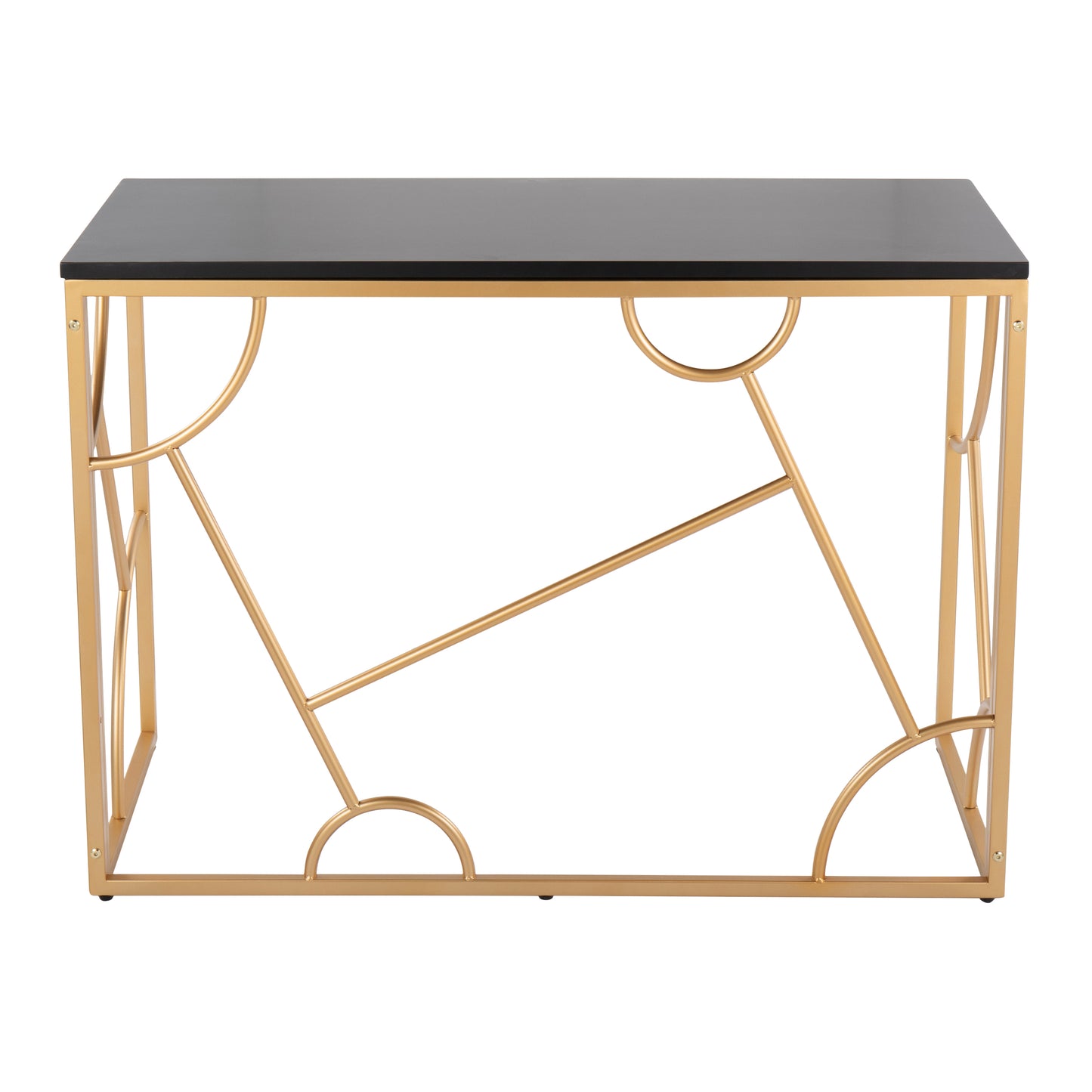 Contemporary Black Wood Desk - Gold Metal Frame