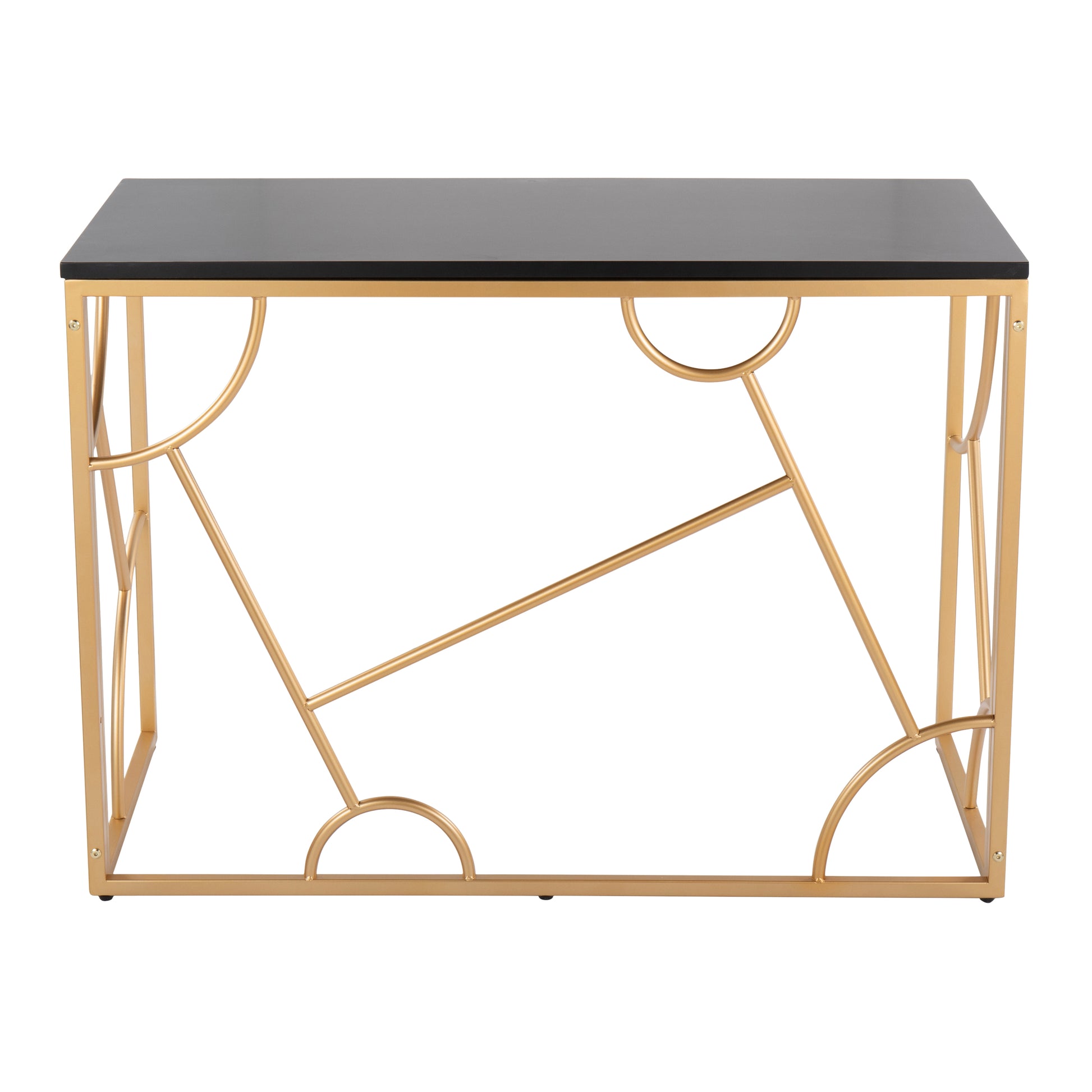 Contemporary Black Wood Desk - Gold Metal Frame