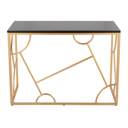 Contemporary Black Wood Desk - Gold Metal Frame