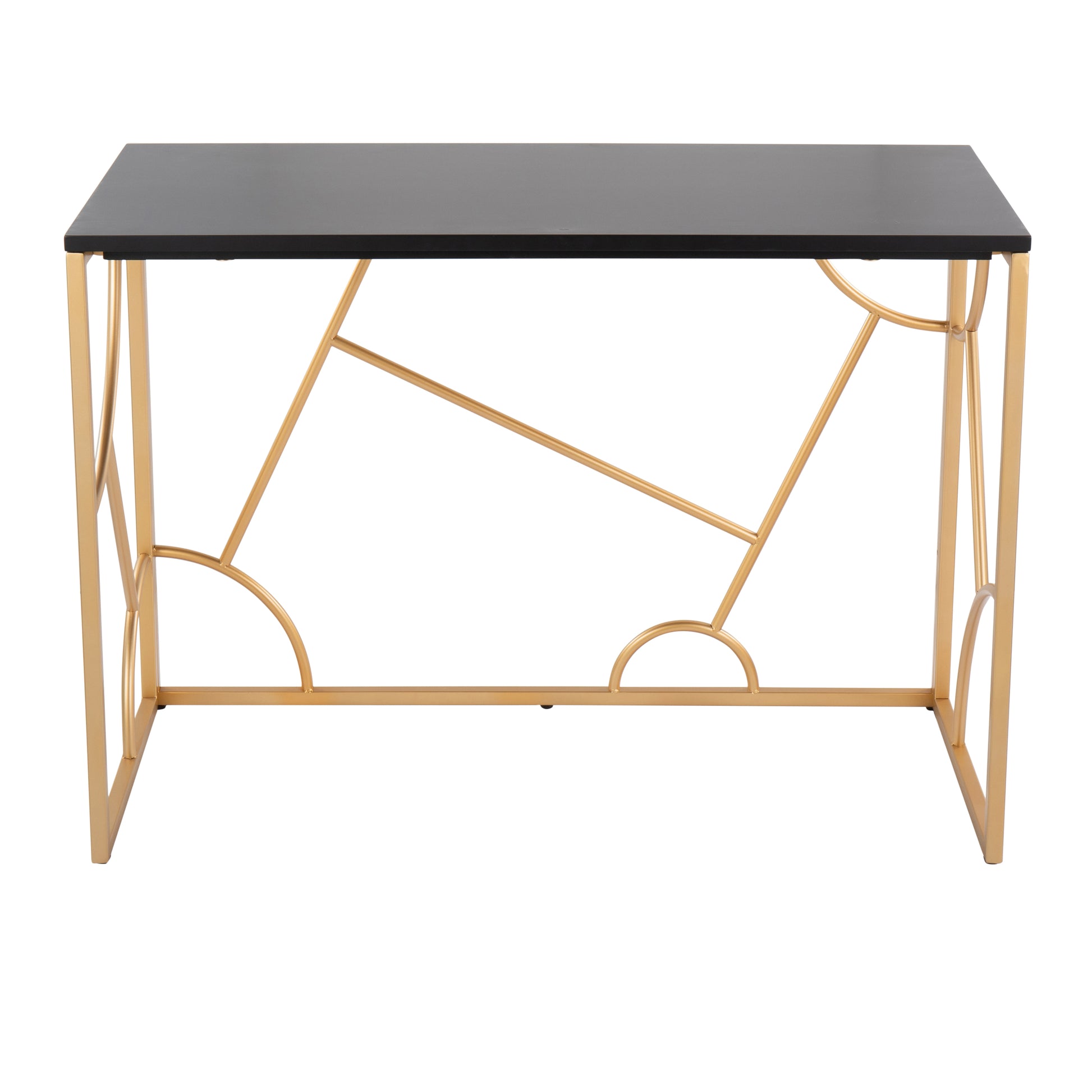 Contemporary Black Wood Desk - Gold Metal Frame