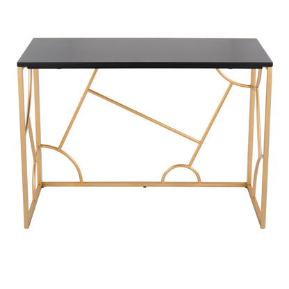 Contemporary Black Wood Desk - Gold Metal Frame