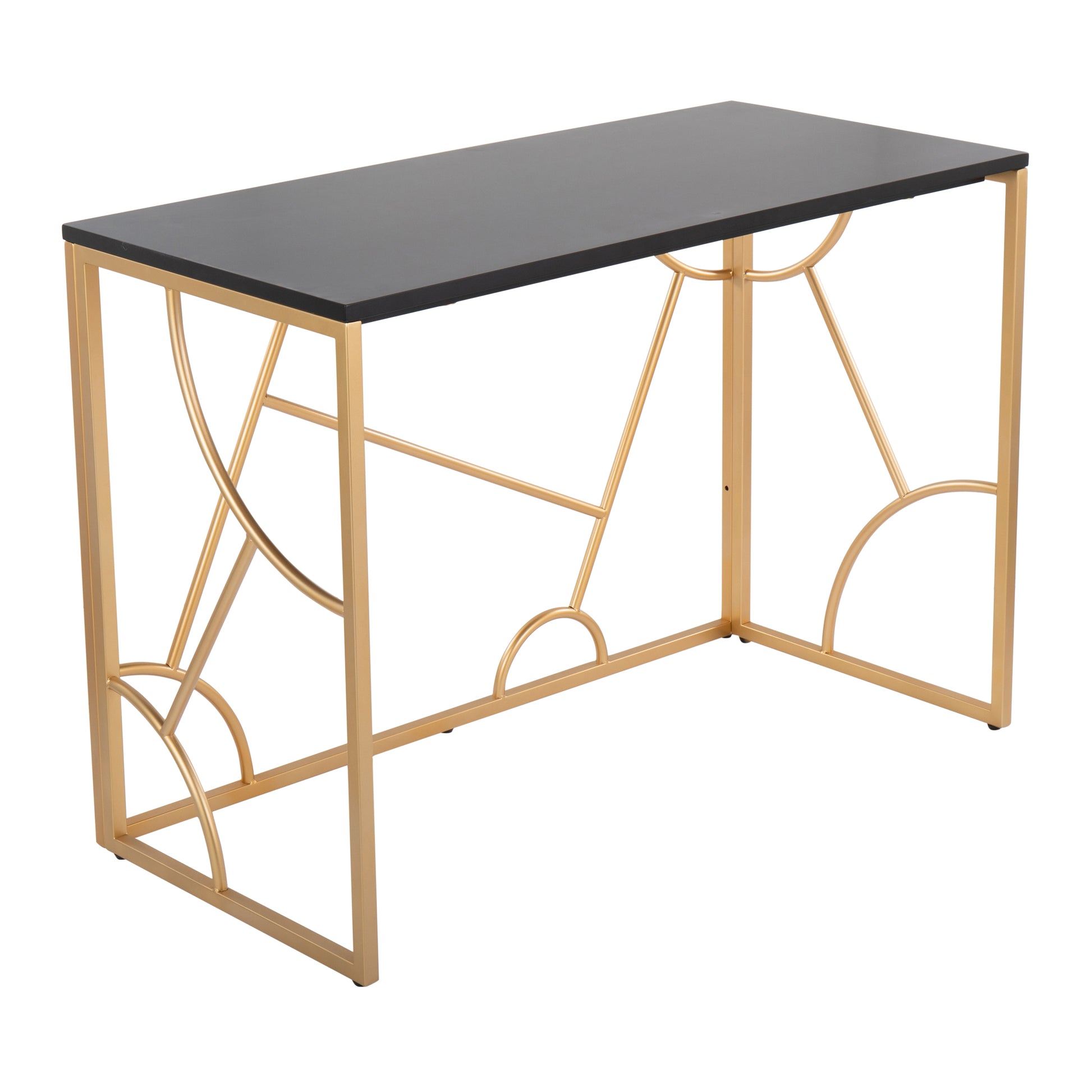 Contemporary Desk in Gold Metal and Black Wood