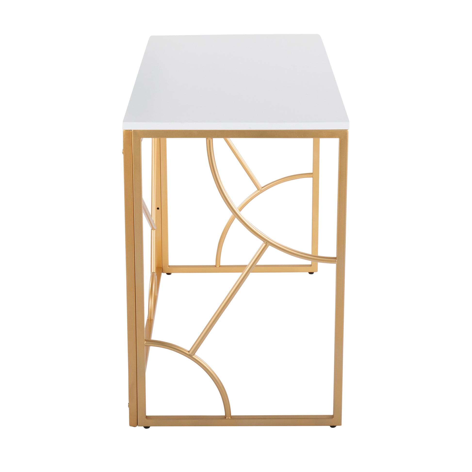 Contemporary White Desk - Gold Metal Frame