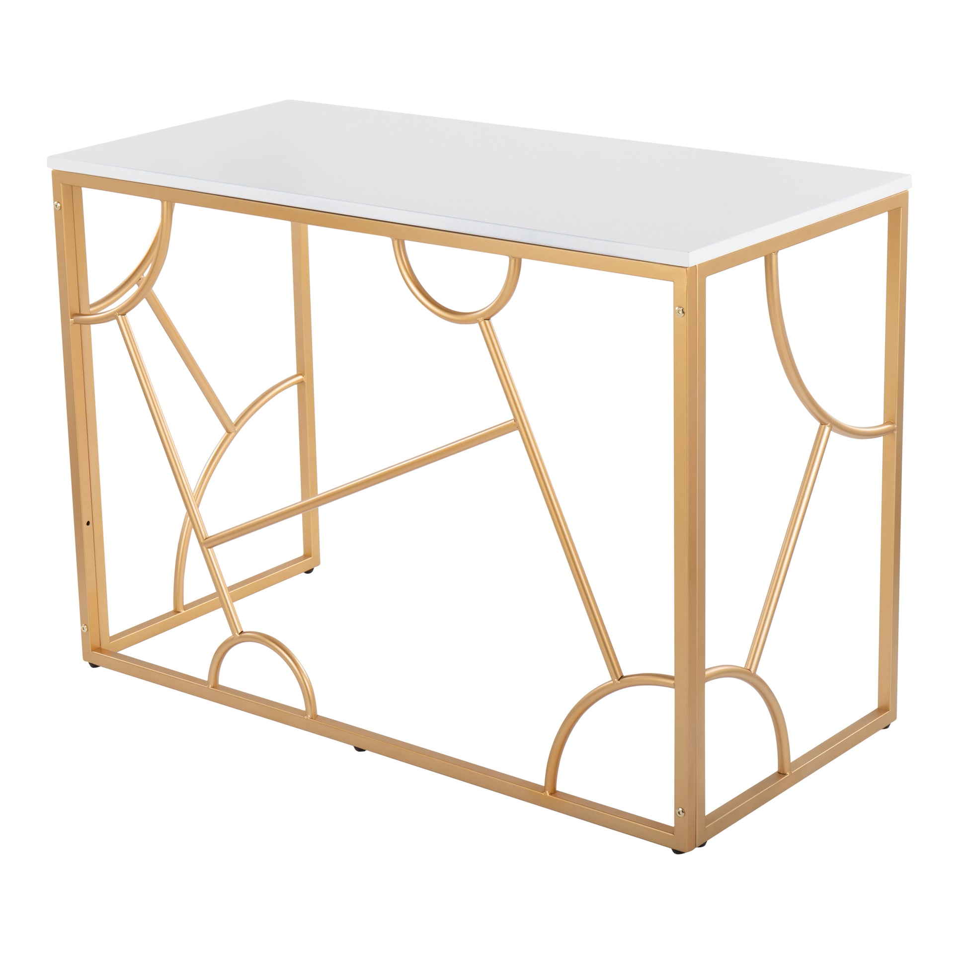 Contemporary White Desk - Gold Metal Frame