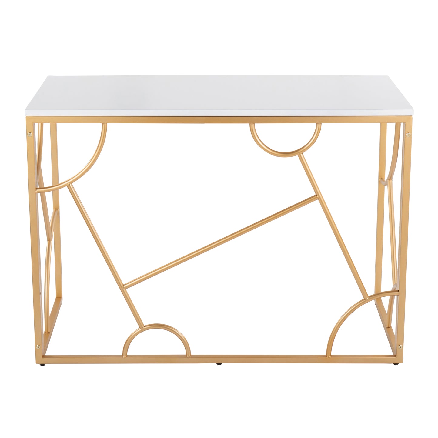 Contemporary White Desk - Gold Metal Frame