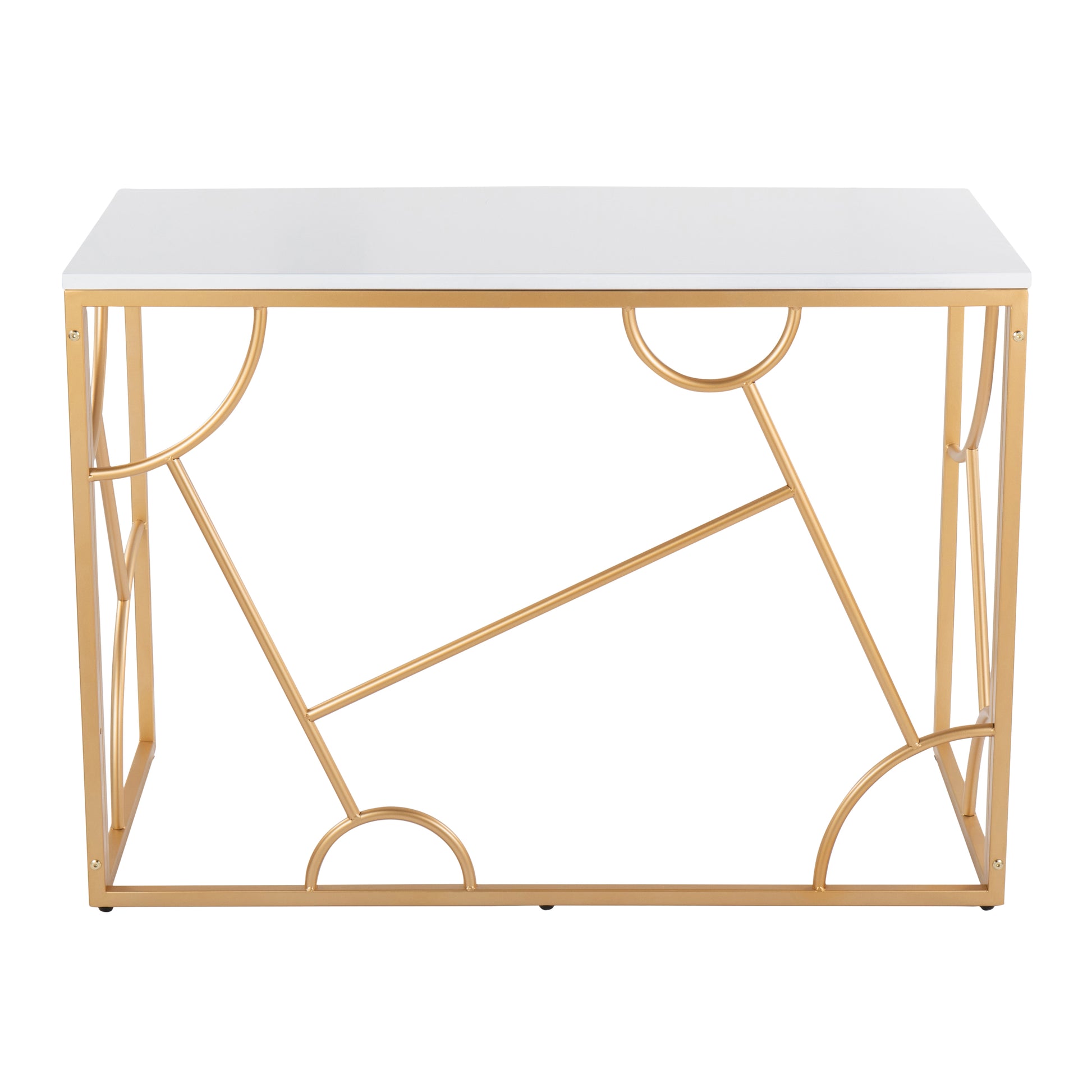 Contemporary White Desk - Gold Metal Frame