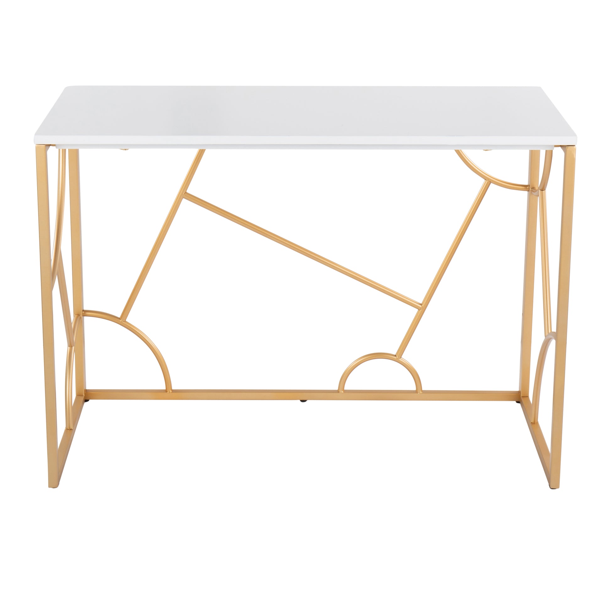 Contemporary White Desk - Gold Metal Frame
