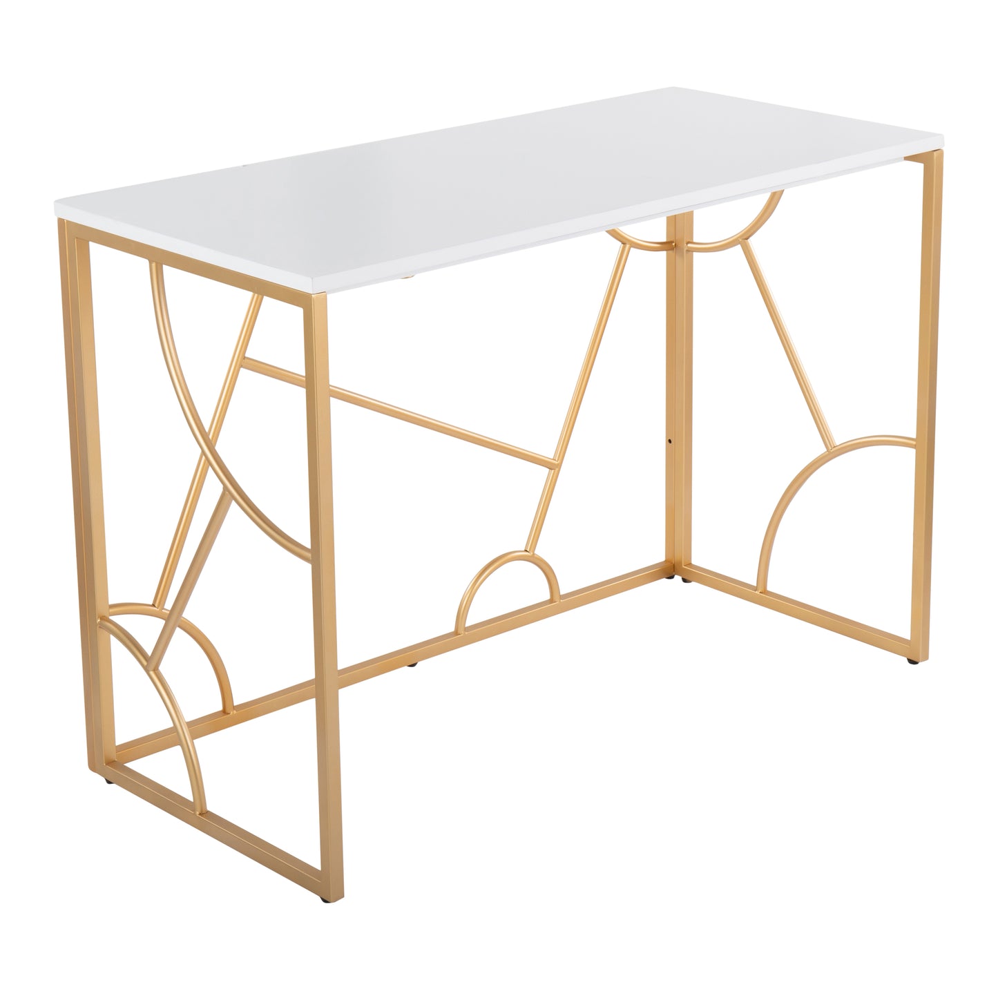 Contemporary Desk in Gold Metal and White Wood