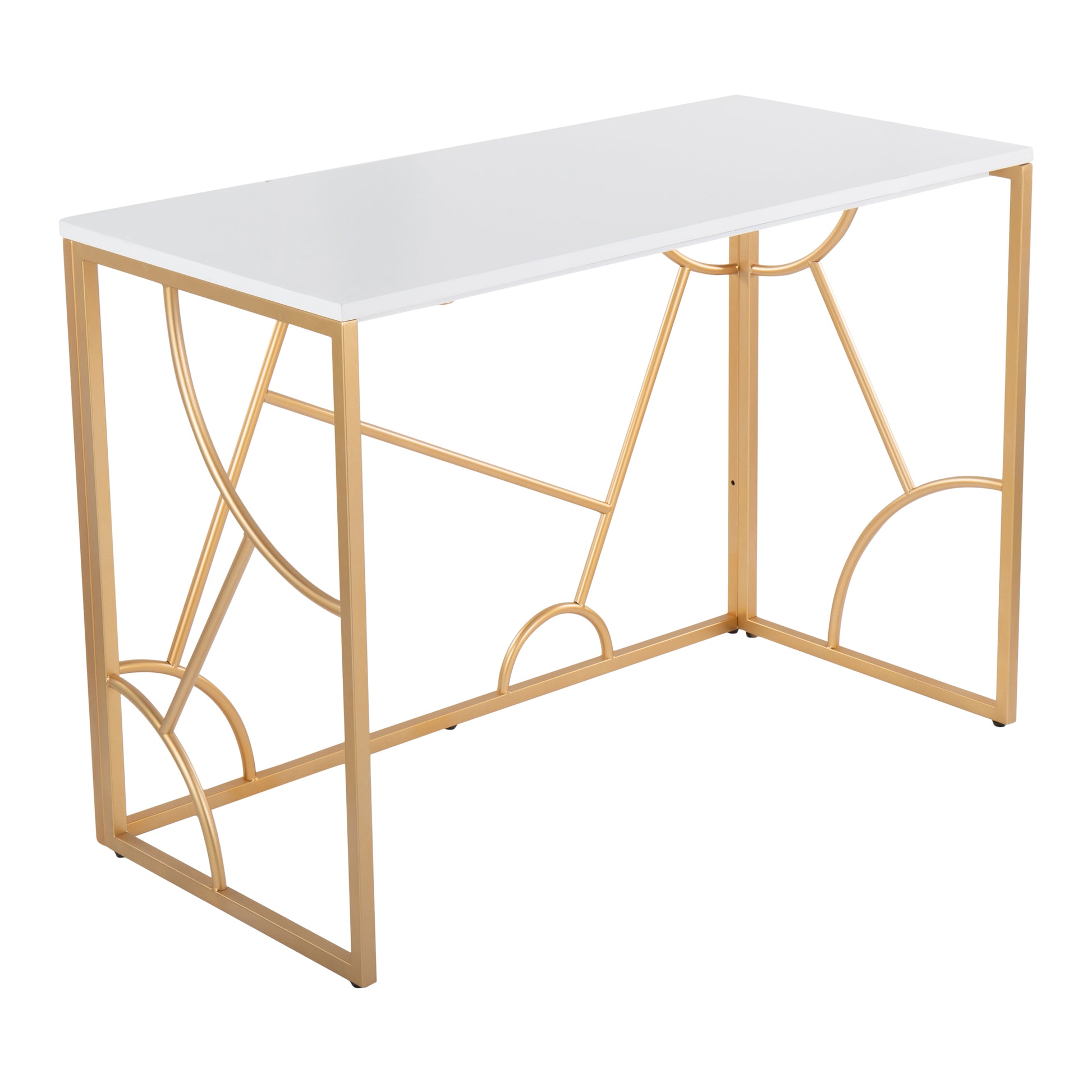 Contemporary Desk in Gold Metal and White Wood