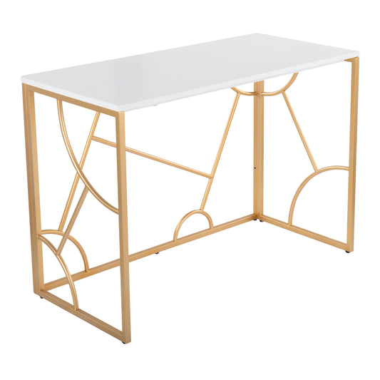 Contemporary Desk in Gold Metal and White Wood