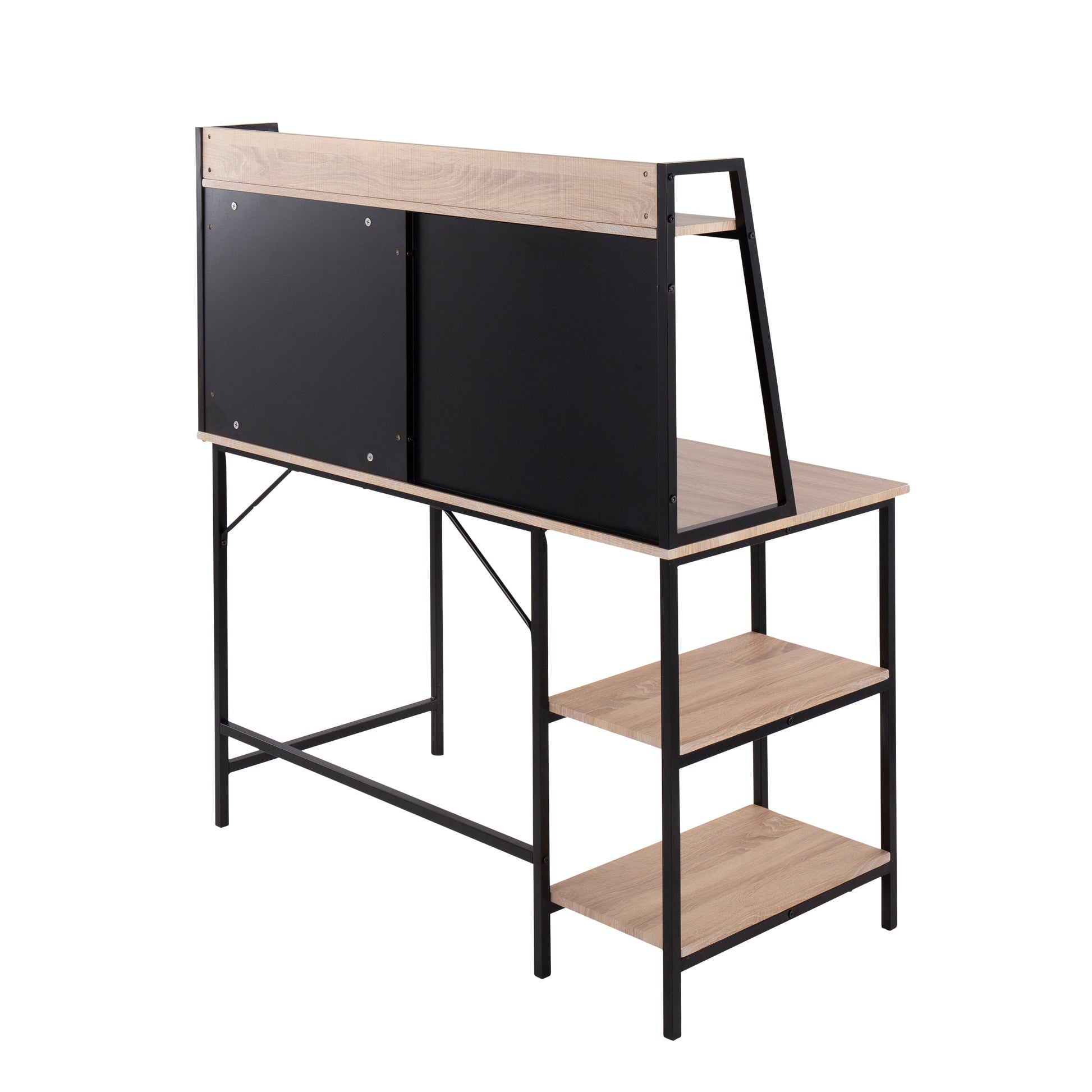 Geo Shelf Desk - Natural Wood & Black Steel Office Desk