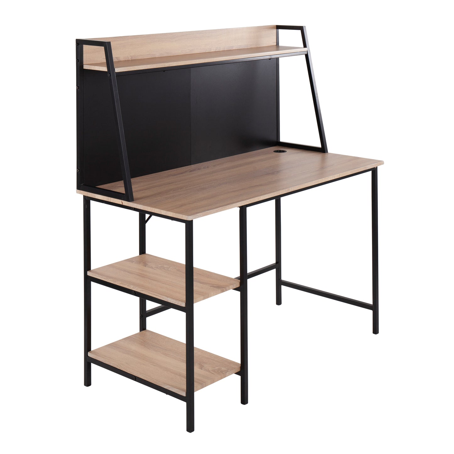 Shelf Contemporary Desk in Black Steel and Natural Wood