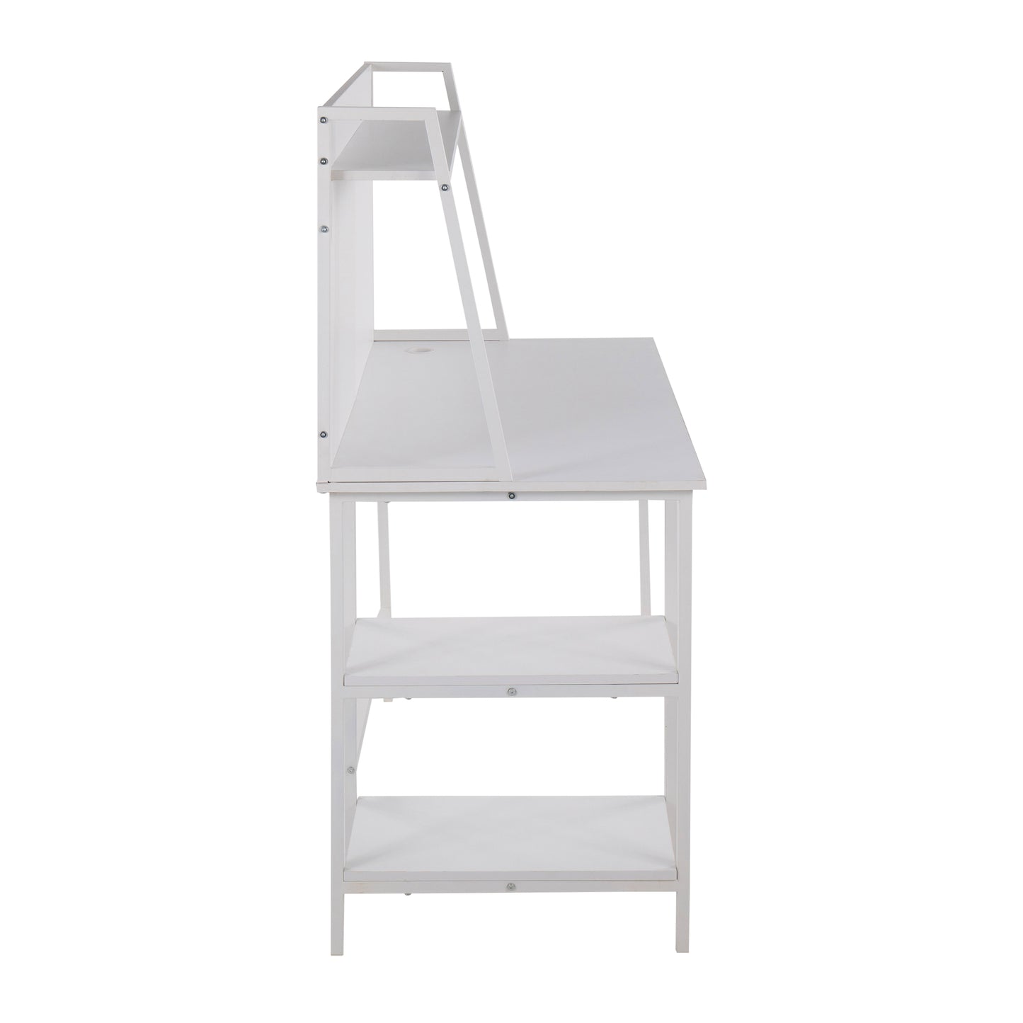 White Wood & Metal Shelf Desk - 23.5" Workspace for Home Office