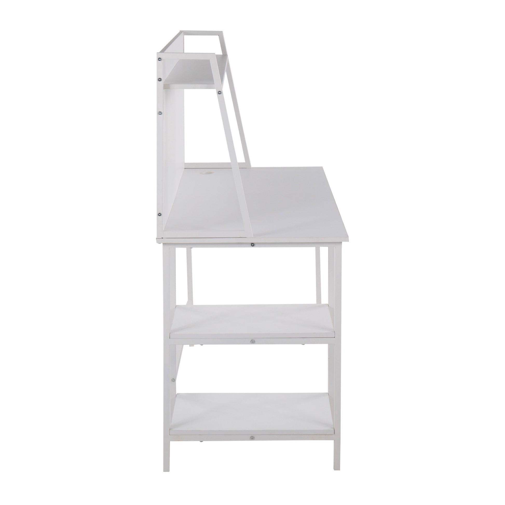 White Wood & Metal Shelf Desk - 23.5" Workspace for Home Office