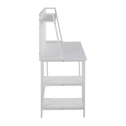 White Wood & Metal Shelf Desk - 23.5" Workspace for Home Office
