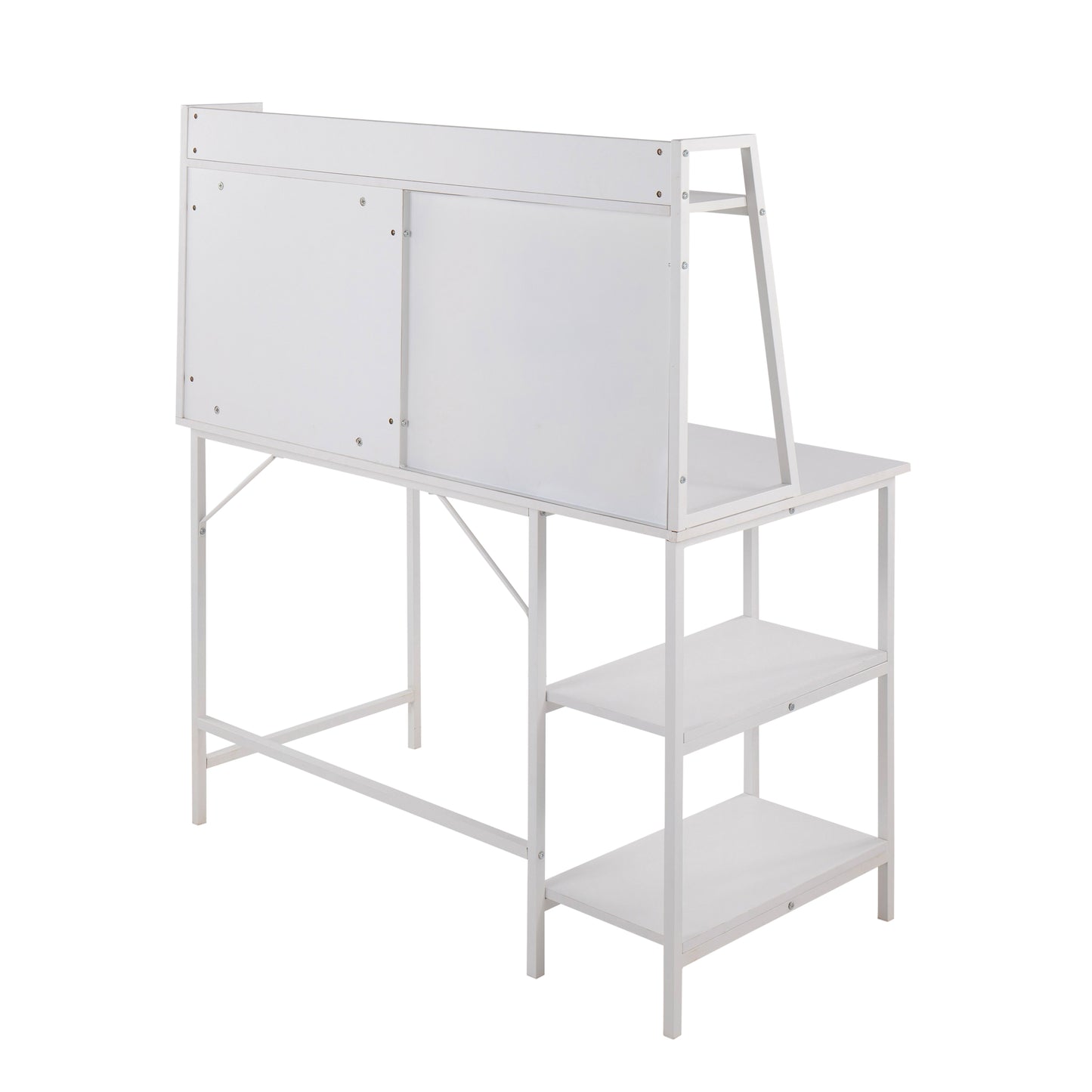White Wood & Metal Shelf Desk - 23.5" Workspace for Home Office