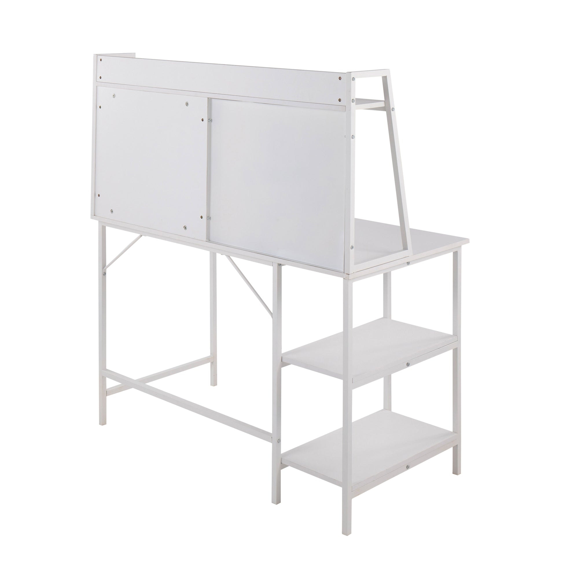 White Wood & Metal Shelf Desk - 23.5" Workspace for Home Office