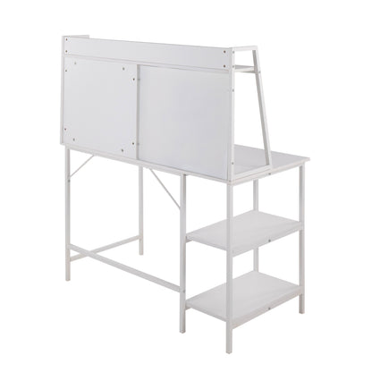 White Wood & Metal Shelf Desk - 23.5" Workspace for Home Office