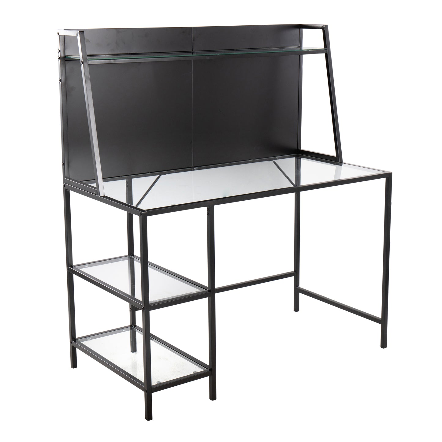 Black Glass Metal Desk - Large Office Work Surface