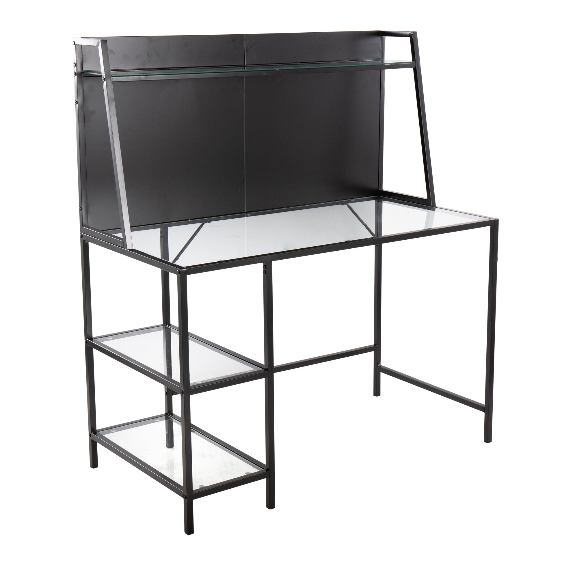 Black Glass Metal Desk - Large Office Work Surface
