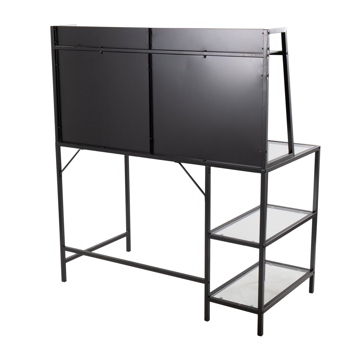 Black Glass Metal Desk - Large Office Work Surface