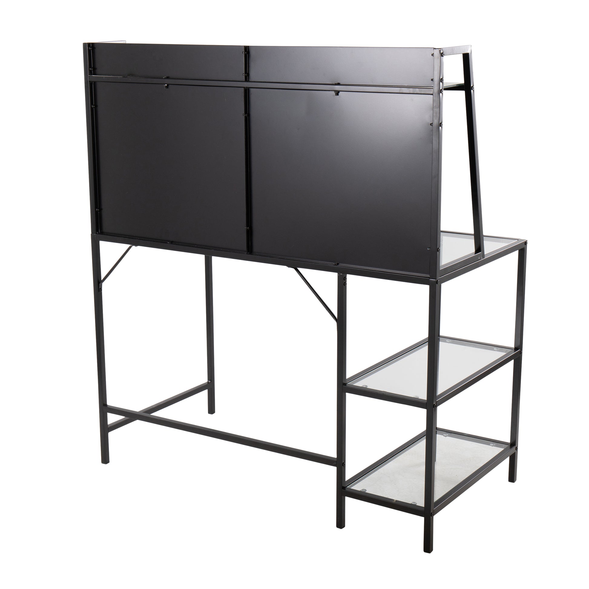 Black Glass Metal Desk - Large Office Work Surface