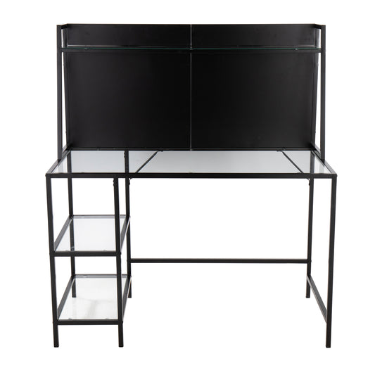 Tier Contemporary Desk in Black Metal and Clear Glass
