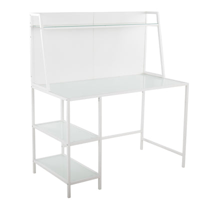 White Glass Metal Desk - Large Office Work Surface