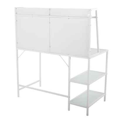 White Glass Metal Desk - Large Office Work Surface