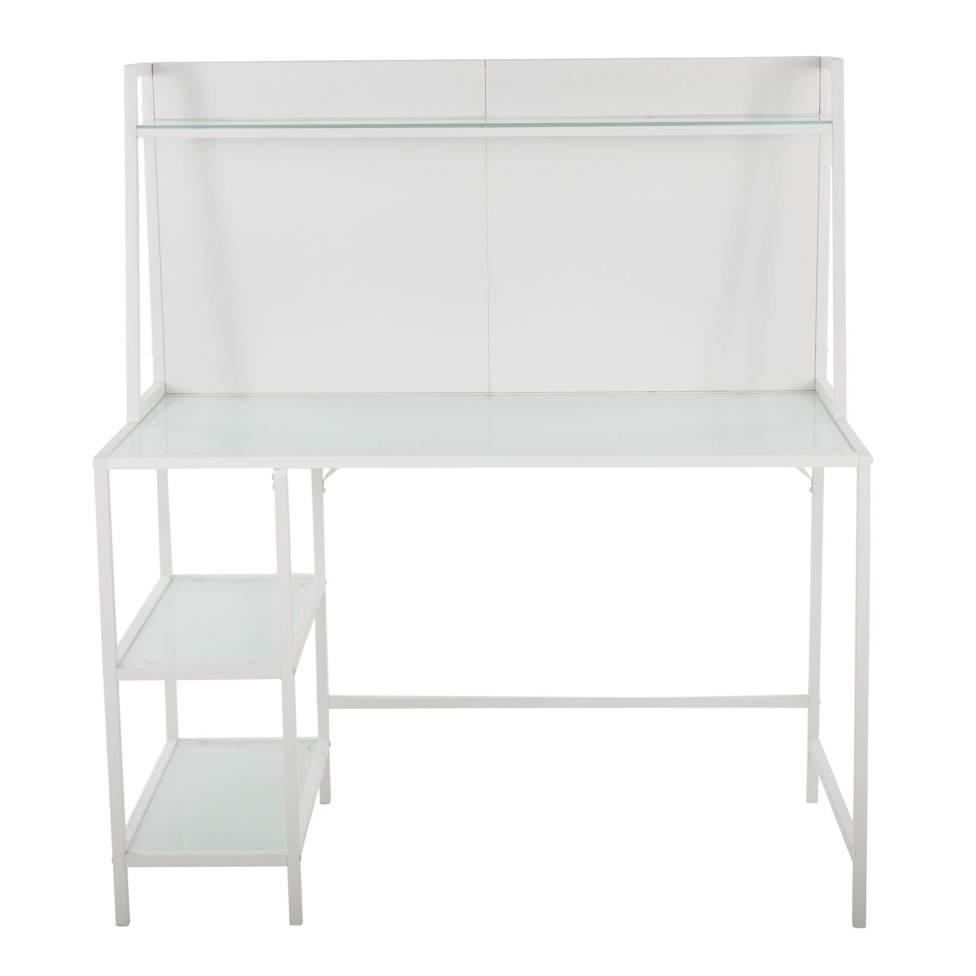 Tier Contemporary Desk in White Metal and Frosted Glass