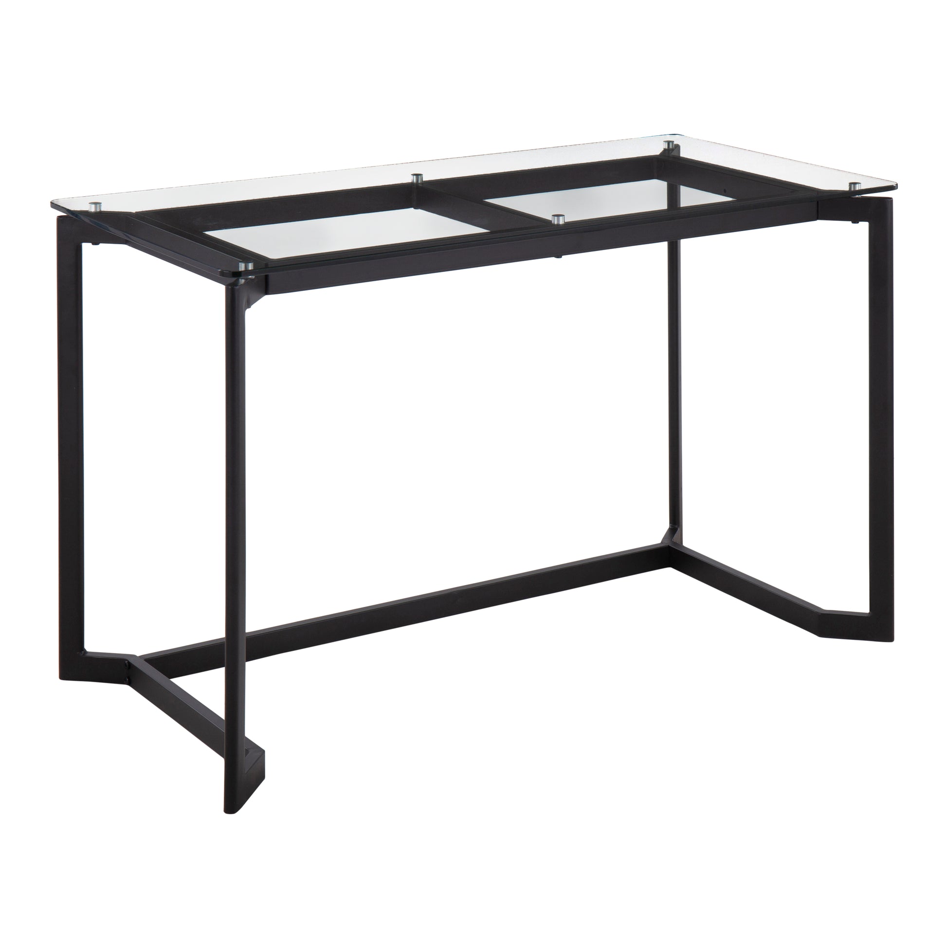 Modern Office Desk in Black Steel with Clear Glass Top