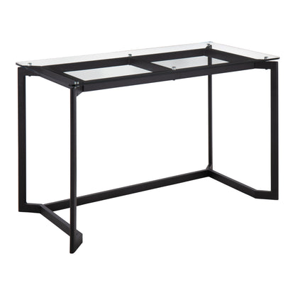 Modern Office Desk in Black Steel with Clear Glass Top