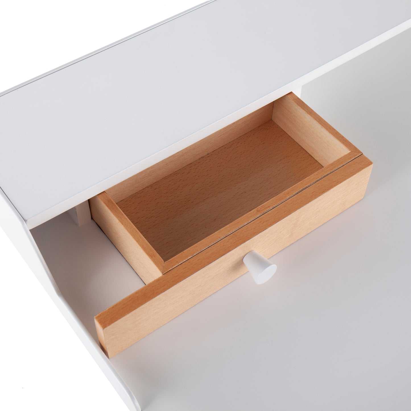 White Steel Desk with Storage - Natural Wood Accents