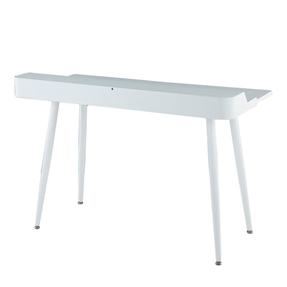 White Steel Desk with Storage - Natural Wood Accents