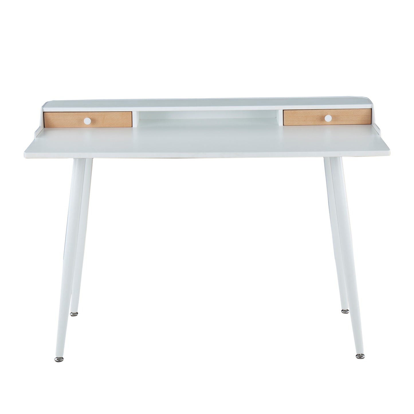 White Steel Desk with Storage - Natural Wood Accents