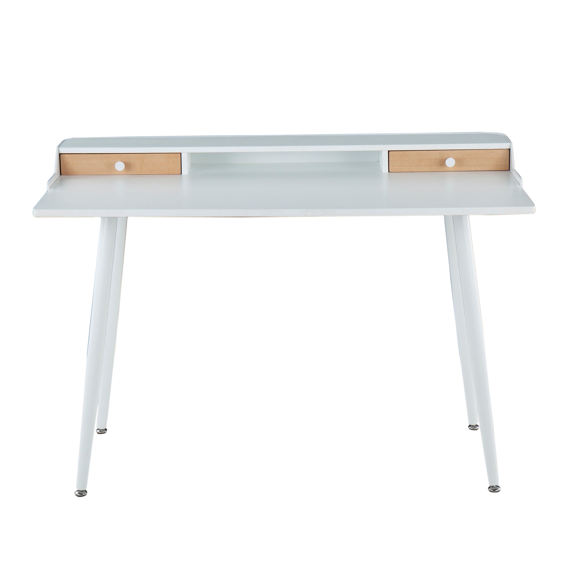 White Steel Desk with Storage - Natural Wood Accents