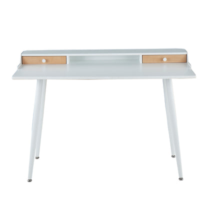 White Steel Desk with Storage - Natural Wood Accents