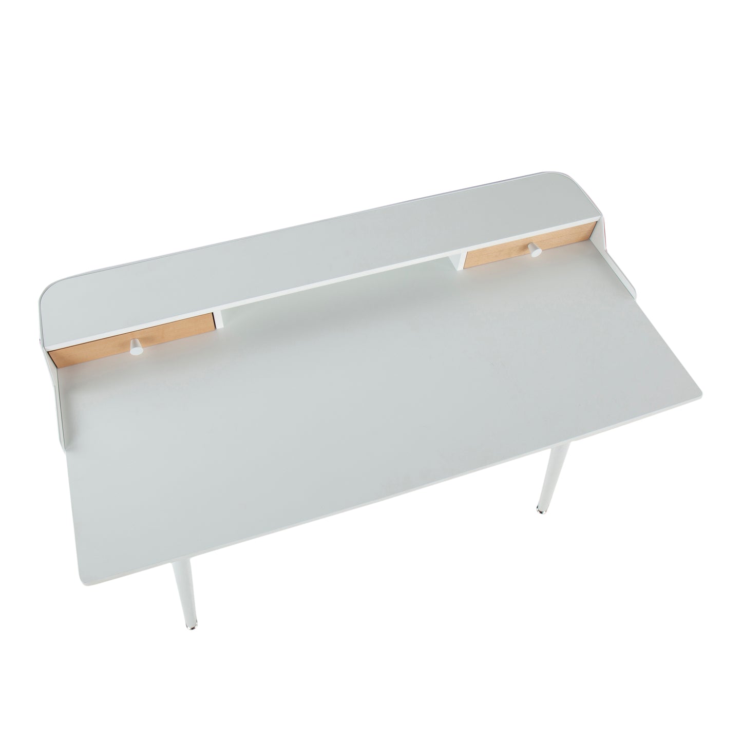 White Steel Desk with Storage - Natural Wood Accents