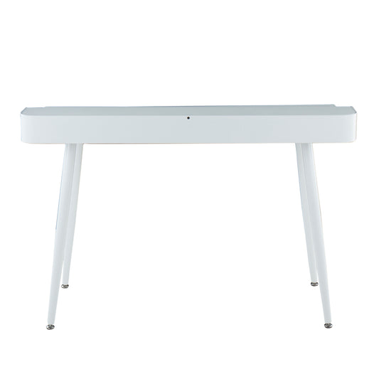 Desk in White Steel and White and Natural Wood with White Accents
