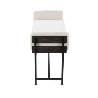 Cream Fabric Farmhouse Bench with Wood and Metal Frame for Bedroom