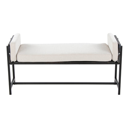 Cream Fabric Farmhouse Bench with Wood and Metal Frame for Bedroom
