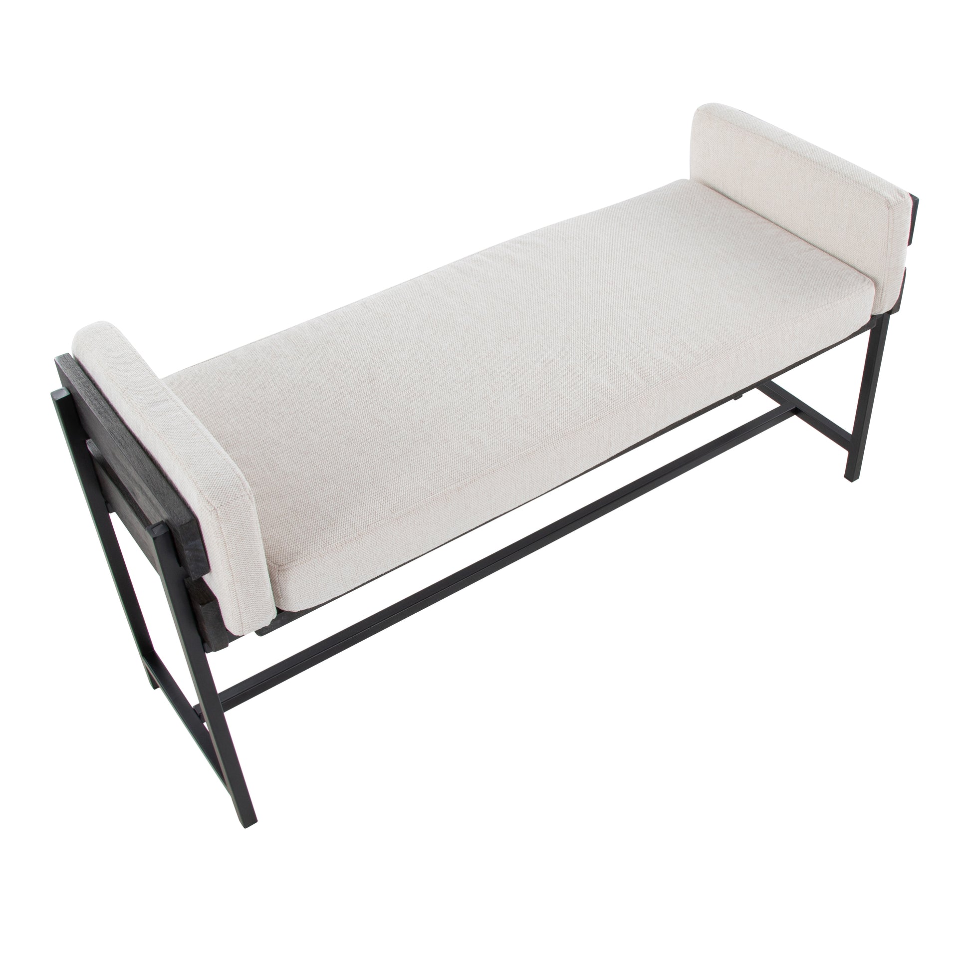 Cream Fabric Farmhouse Bench with Wood and Metal Frame for Bedroom