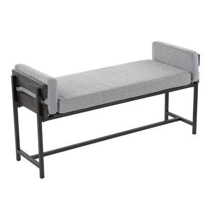 18" Bench with Black Metal, Grey Wood and Light Grey Fabric