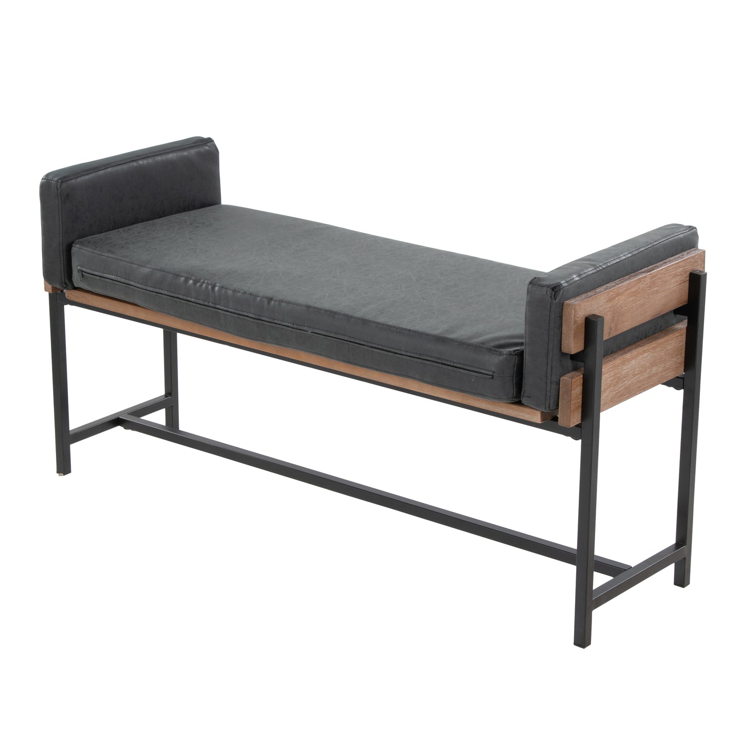 Black Faux Leather Entryway Bench 16" x 45.25"