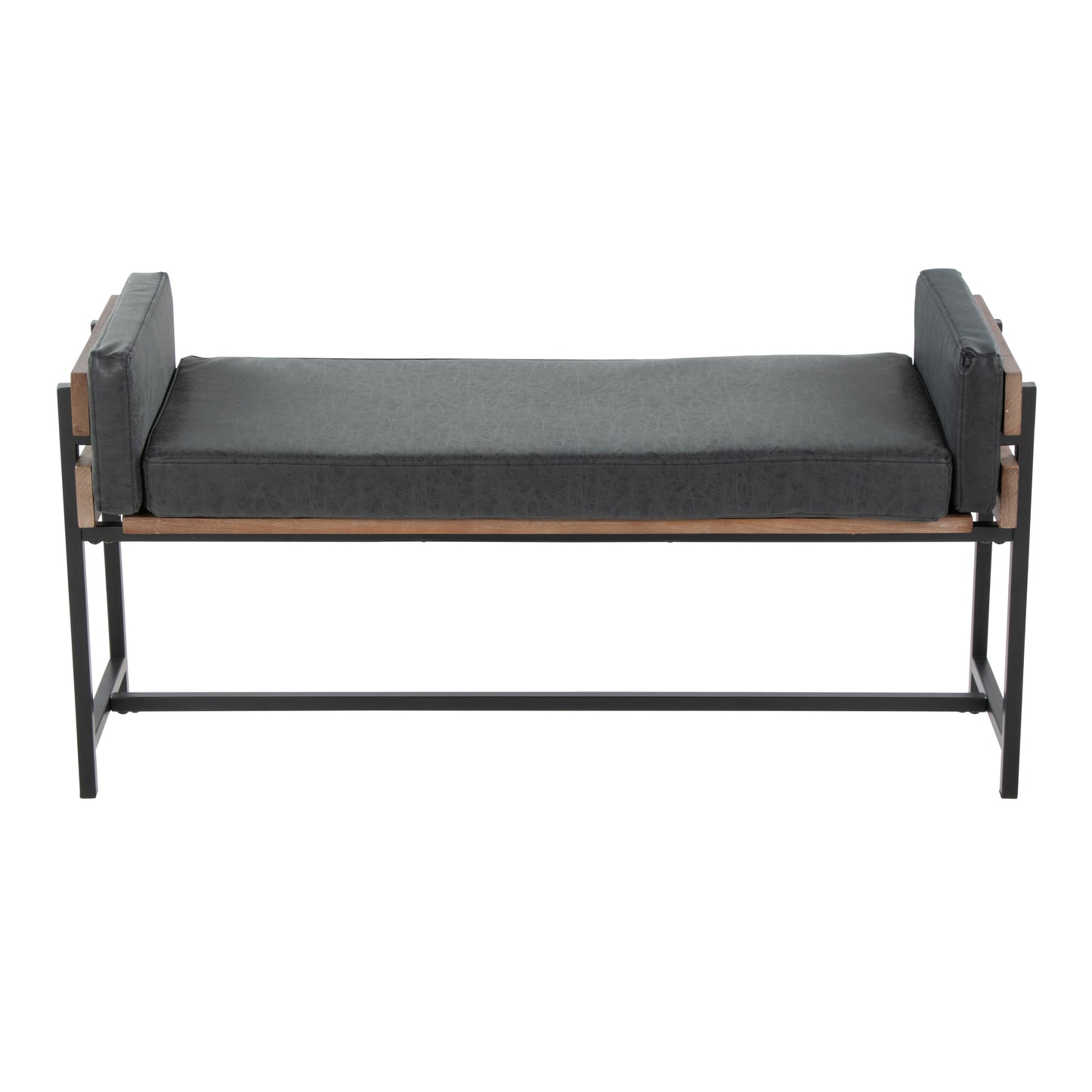 Black Faux Leather Entryway Bench 16" x 45.25"