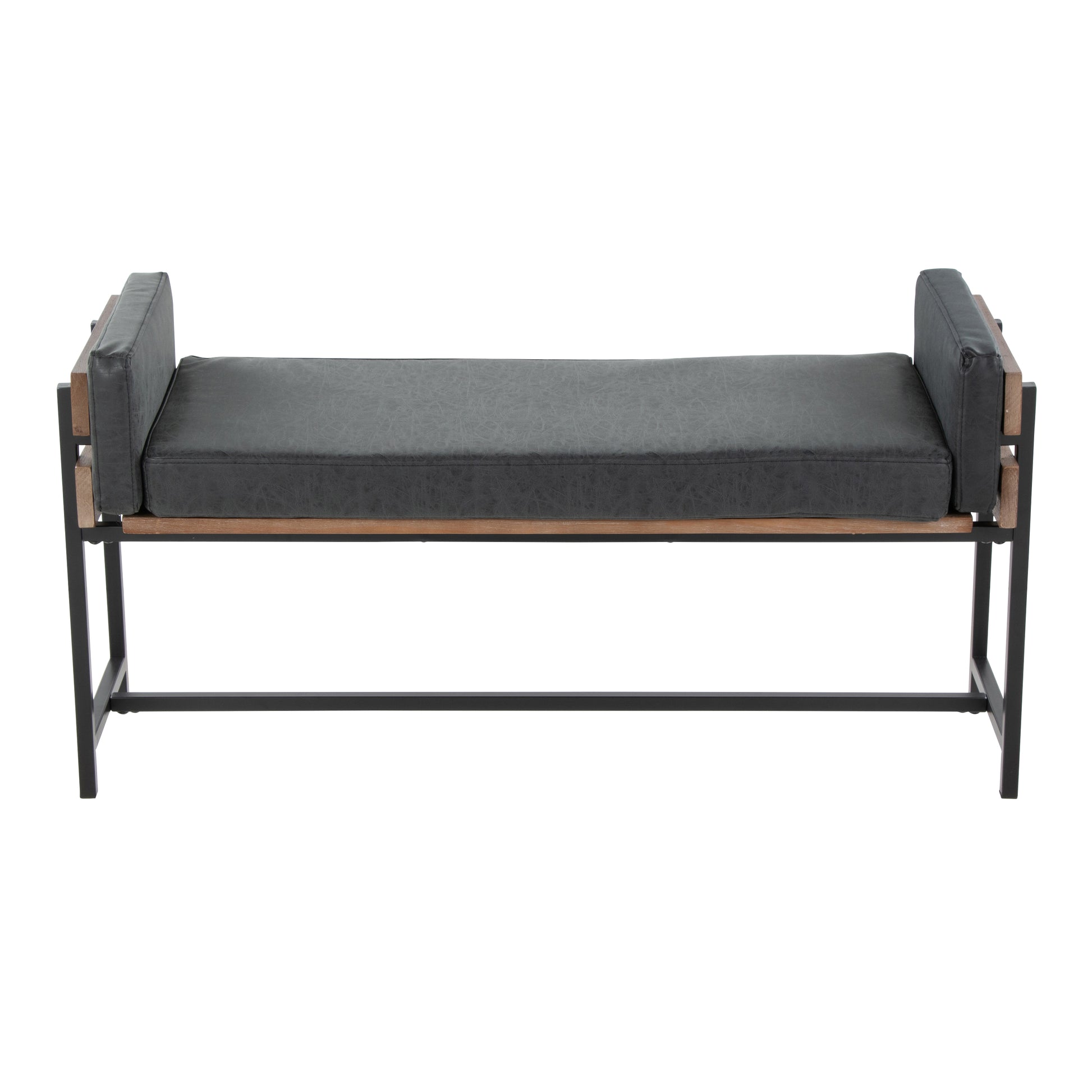 Black Faux Leather Entryway Bench 16" x 45.25"