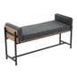 18" Bench with Black Metal, Brown Wood and Black Faux Leather